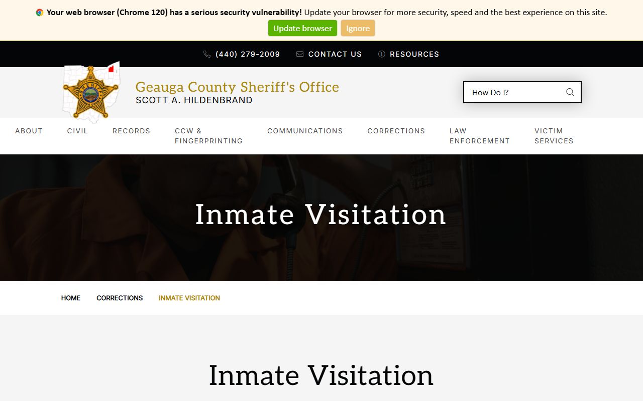 Geauga County Safety Center inmate visitation page