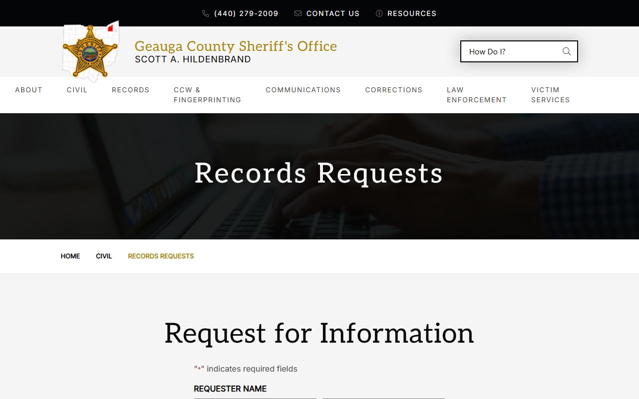 Geauga County inmate records public records request page